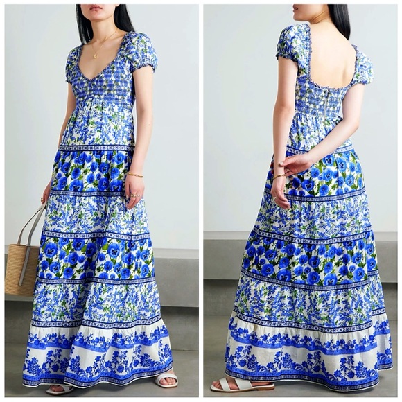 Alice + Olivia Rosalyn Floral Puff Sleeve Blue Maxi Dress - Picture 14 of 16